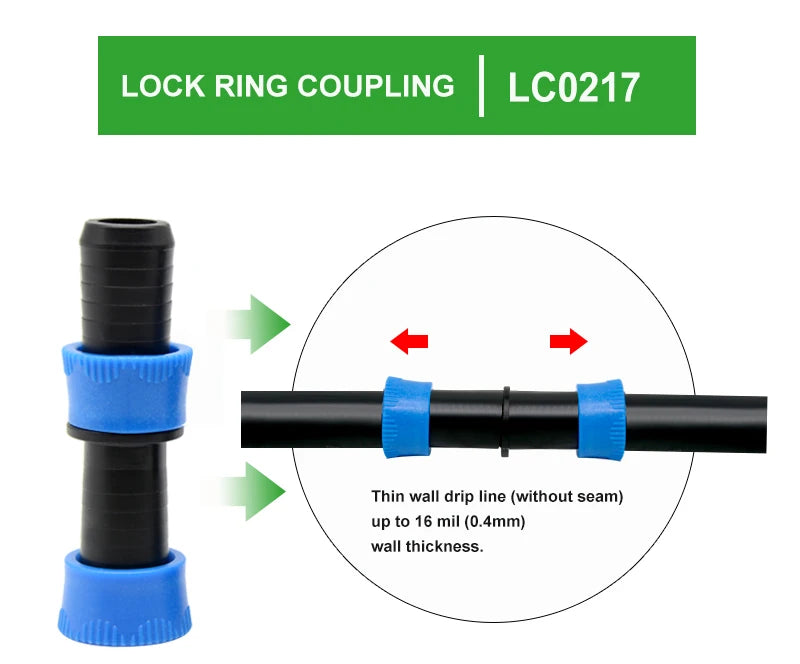 Plentirain Drip Tape Connector Fittings-Fast Ring Connectors Lock Coupling Aging Resistant for Drip Irrigation Systems