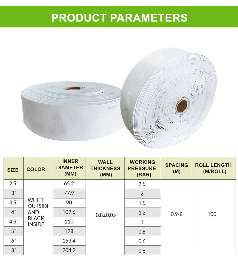 Pre-punched Hole Layflat Hose Drip Irrigation Tape Agricultural Garden Irrigation System PE Flat Watering Hose 0.8bar Recyclable