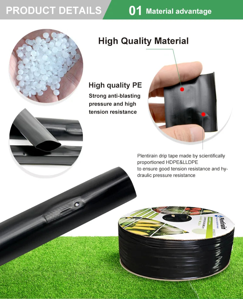 Water Saving Plastic 16mm Drip Hose Flat Emitter Drip Tape Irrigation