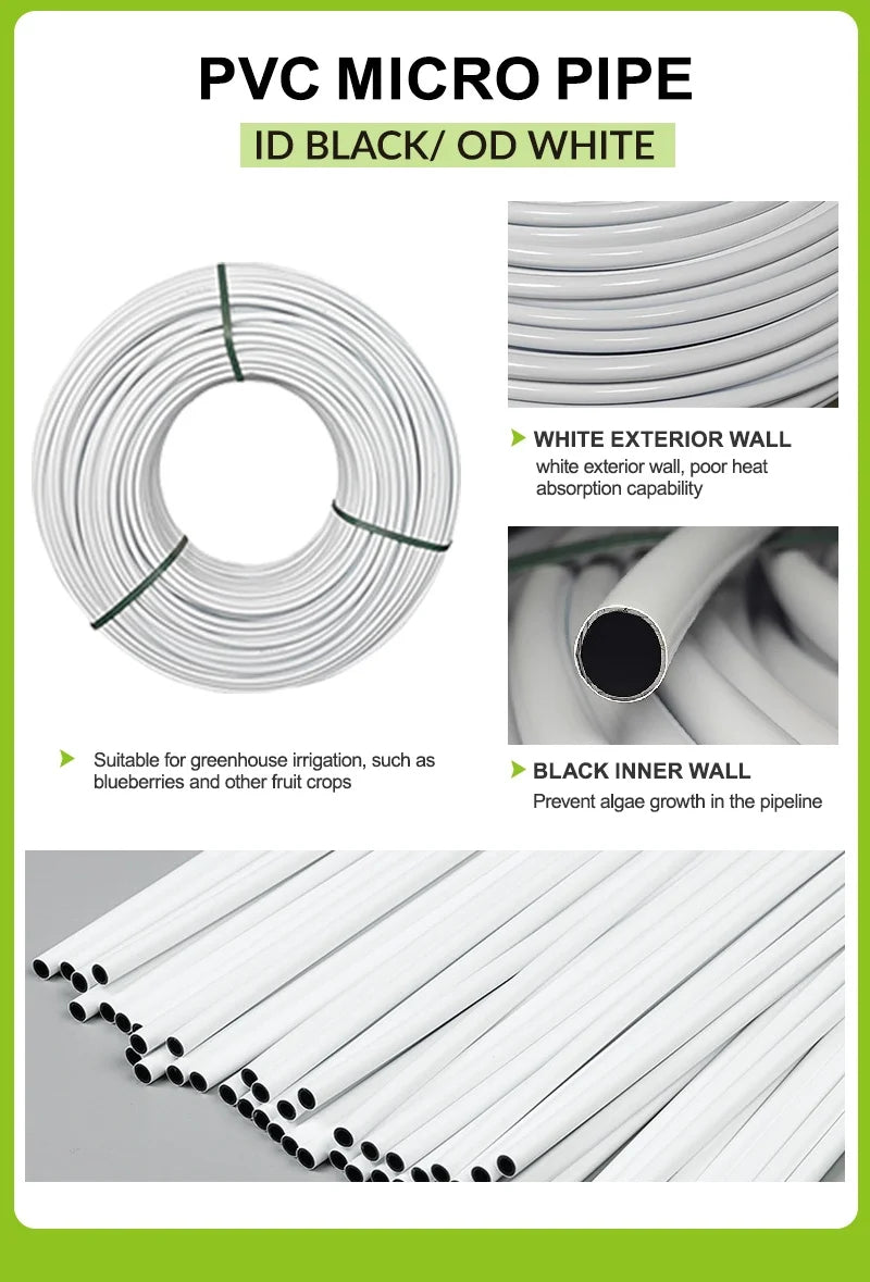 PVC Micro Pipe for Drip Irrigation System Garden Watering 3mm 5mm Micro Tubing for Greenhouse Vegetable Flower Pot Supply