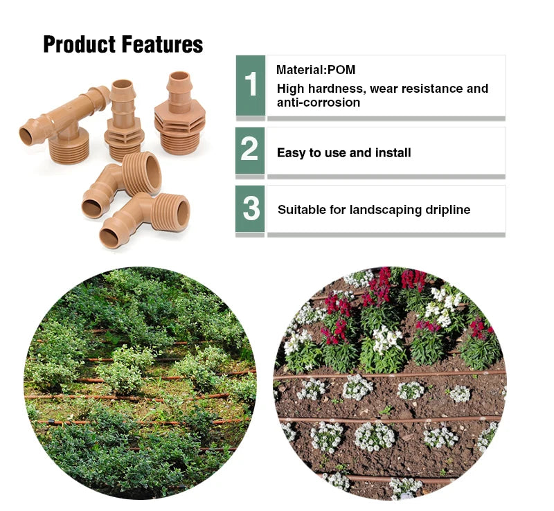 Drip Irrigation System Plastic17mm Garden Brown Drip Pipe Connectors LDPE Pipe Fittings for Farm and Greenhouse