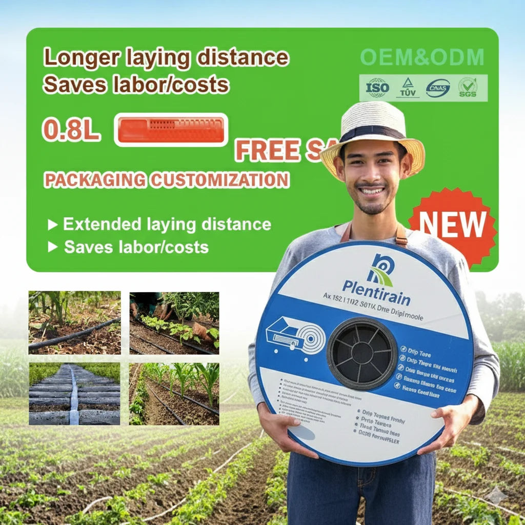 Plentirian 0.8L/H Flow Rate Flat Dripper Plastic Drip Tape 16mm Irrigation System 0.4mm Thick 100% Virgin PE Corn Customizable