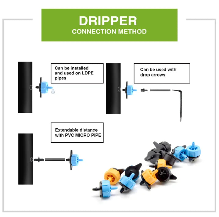 Adhere to Fly 2L 4L 8L Pressure Compensation Bend Drip Arrow Dripper Kit Plastic Garden Micro Irrigation System