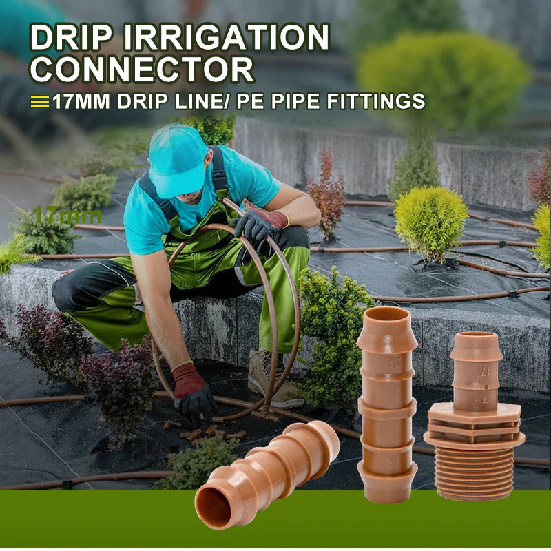 Drip Irrigation System Fittings Kit Connector Tee Elbow Cross Barbed Threaded Plastic 17mm 1/2 Inch Garden Greenhouse