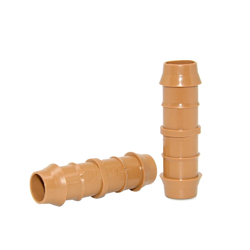 Drip Irrigation Brown Barbed Adapter Coupling Fittings Fits 17mm Drip Tubing