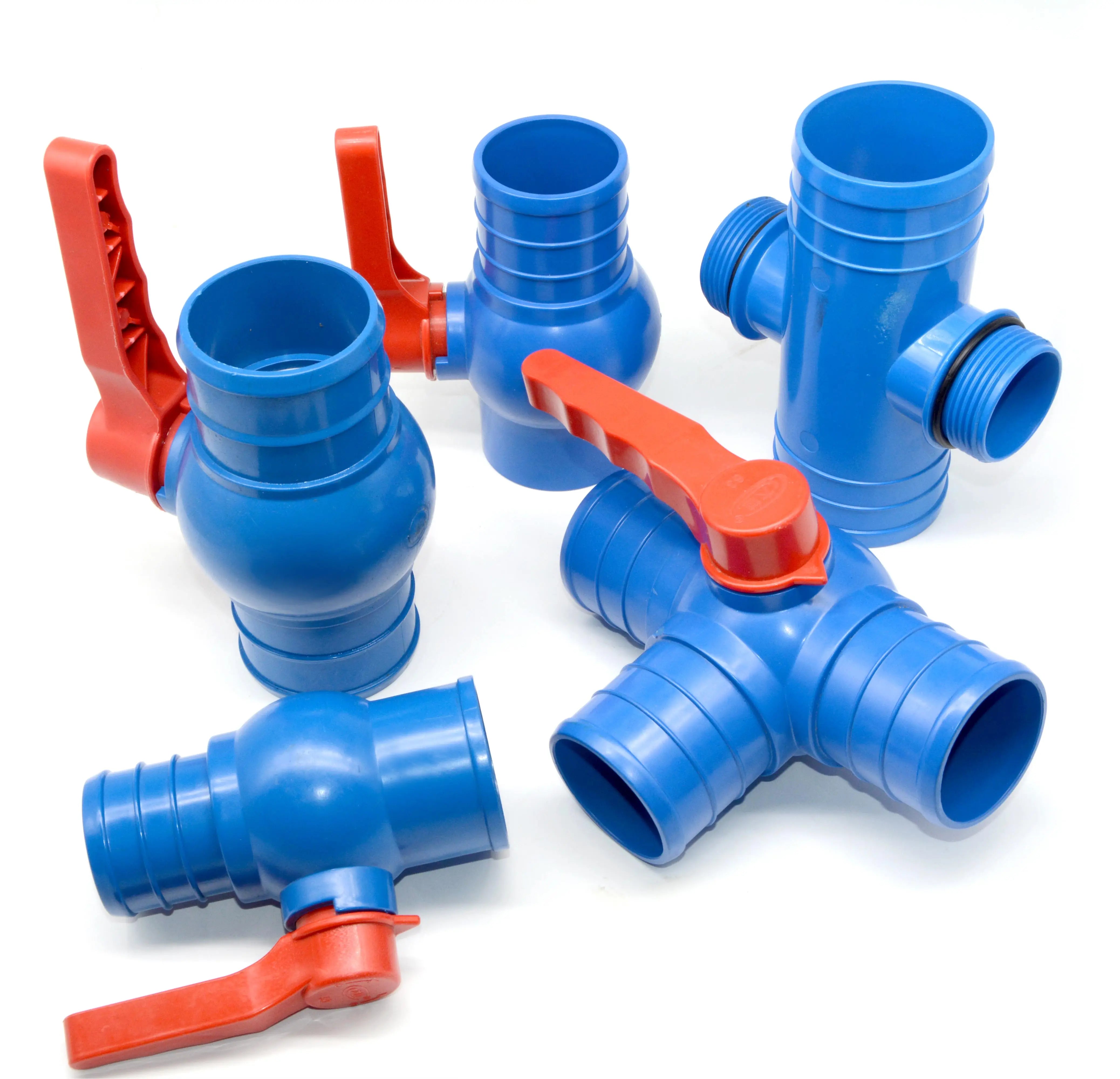 Irrigation PVC Layflat Hose Fitting Connector Three Way Pvc Tee Ball Valve