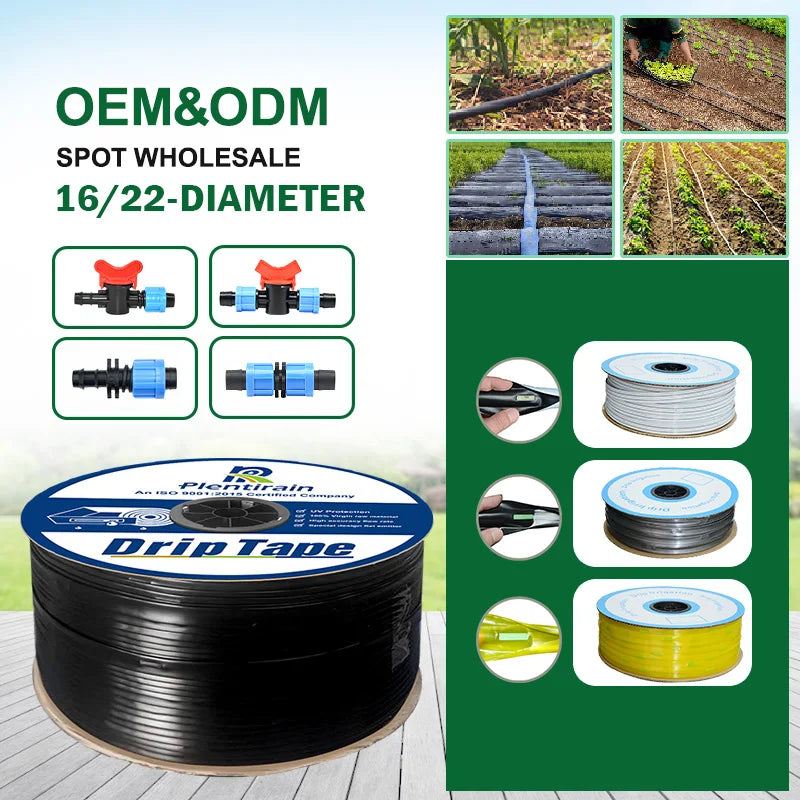 Drip Irrigation Tape Plastic Water Hose System 16mm Diameter 2L/h Flow Rate 25mm Spacing 100% PE Material for Garden