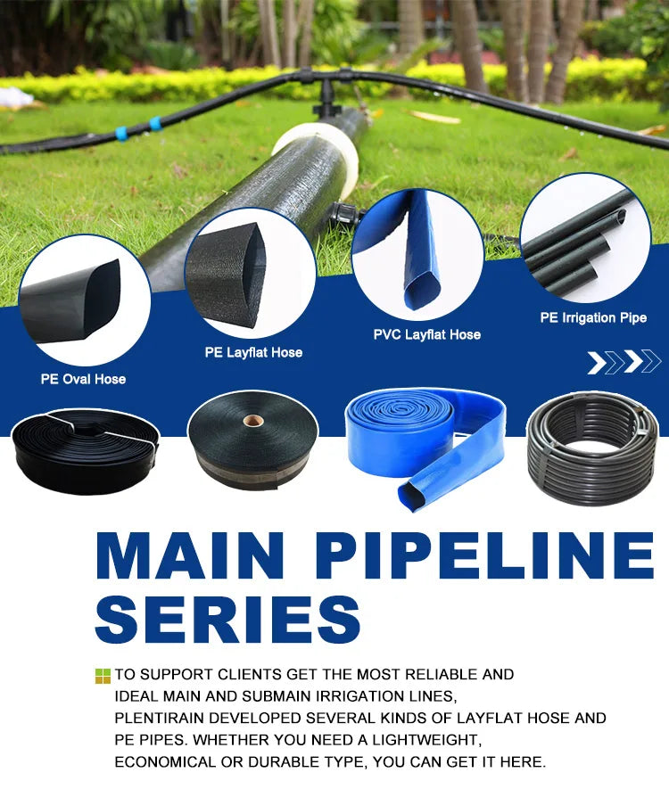 Plentirain Lightweight PE Layflat Hose Drip Irrigation Farm Garden Water Supply Collapsible Flat Hose Anti-UV Material Durable