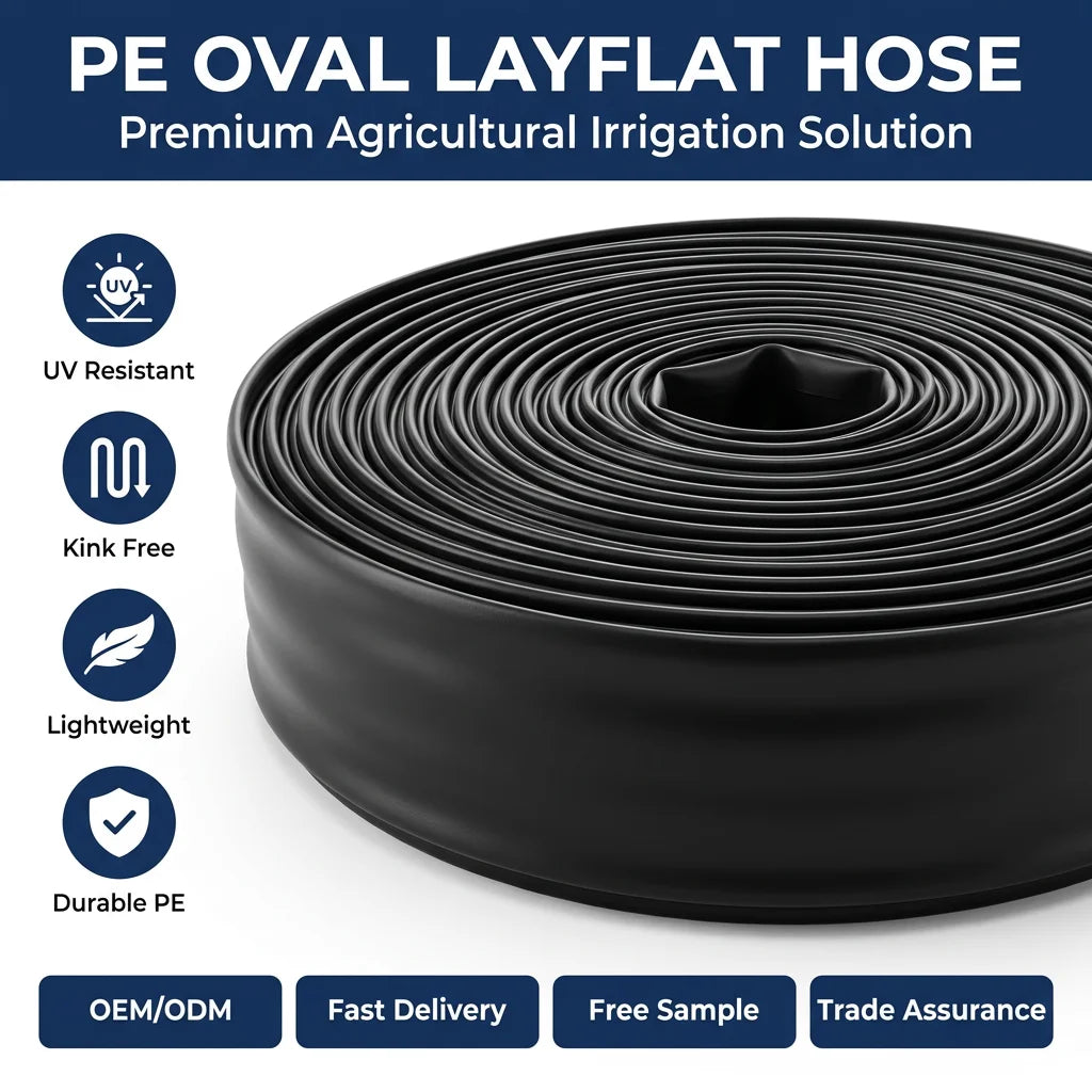 Agriculture Irrigation Flexible UV Resistant PE Agricultural Layflat Oval Irrigation Hose