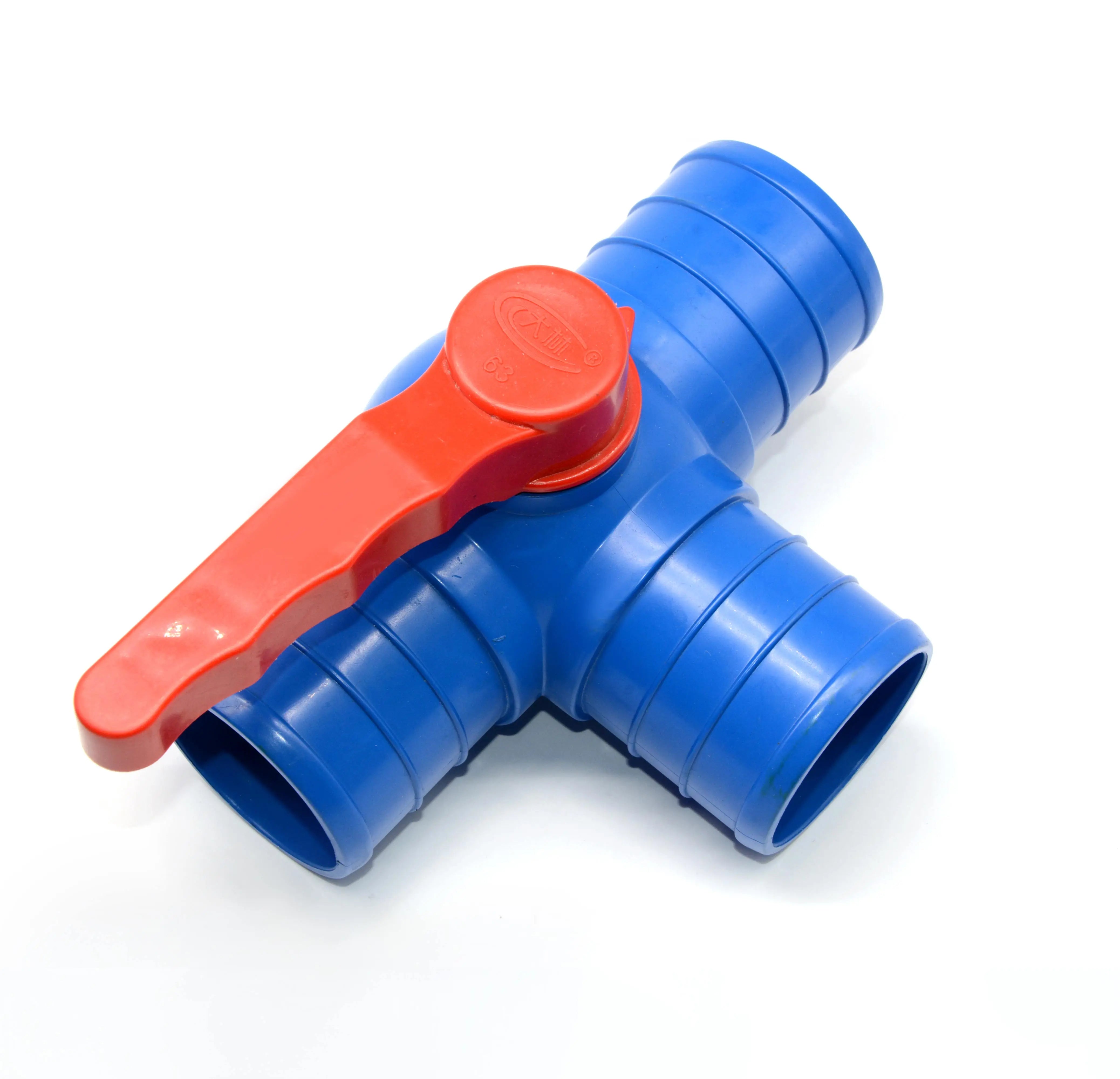 Irrigation PVC Layflat Hose Fitting Connector Three Way Pvc Tee Ball Valve