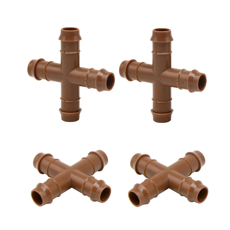 Garden Supplies Drip Irrigation System Fittings Brown Drip Pipe Connecter Cross Four-way