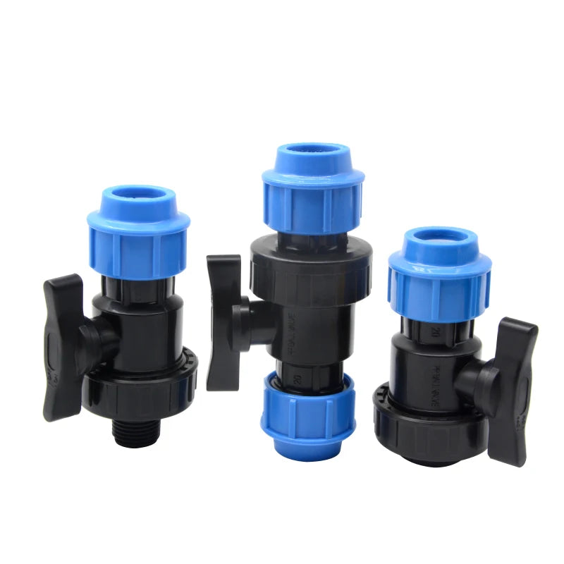 PN16 Hdpe PE Pipe Fittings PP Compression Fittings Plastic PP Ball Valve Drip Tape Valve Pipe Fittings for Water Pipe