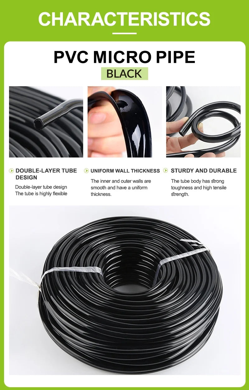 Flexible PVC Micro Pipe 4mm 7mm for Farm & Home Drip Irrigation Kit Garden Greenhouse Watering System 200m Roll