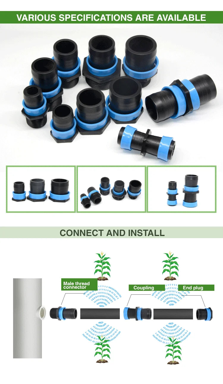 Plentirain Drip Blue Color Plastic Straight Lock Coupling Sprinkler Hose Connector Fitting Dn32*32 Model GSE0132