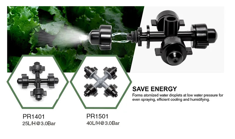 4-Way Nozzle PVC Greenhouse Micro Irrigation Sprinkler Home Water Sprinkler Mist Fogger for Irrigation System