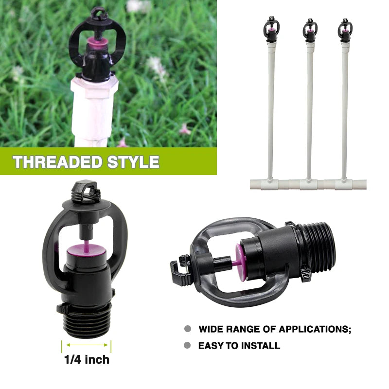 Plentirain Micro Sprinkler Irrigation System 360 Degree Gear Drive Impact Rotating Sprinkler Nozzles Farm Agriculture Garden