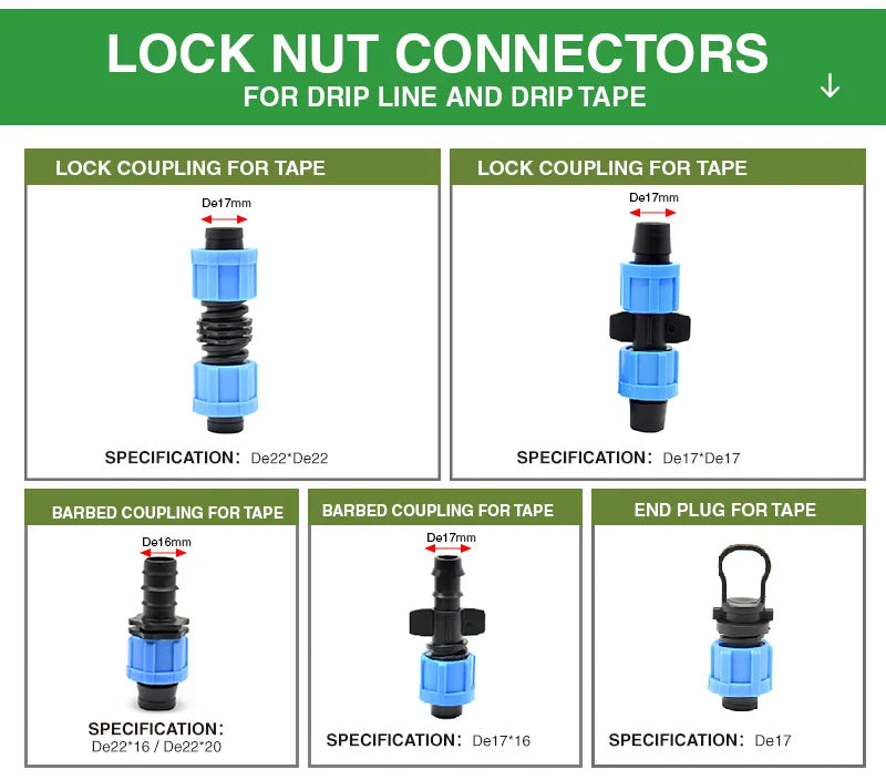 Durable Plastic Drip Tape Fittings Accessories Water Hose Connectors for Home Drip Irrigation Garden Valves Aging Resistant