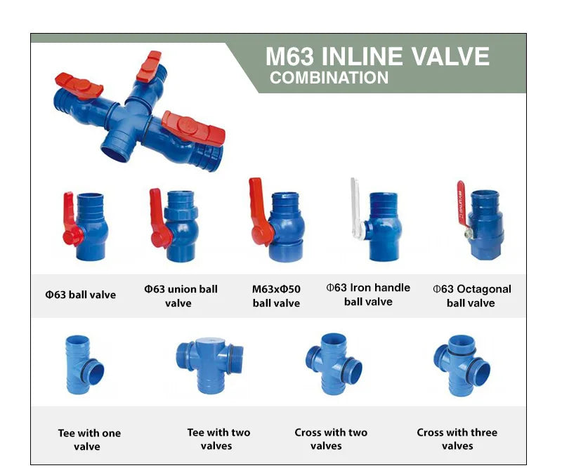 Irrigation Pipe Connector PVC Layflat Hose Fitting Connector Three Way Pvc Tee Ball Valve for Pe Pipe