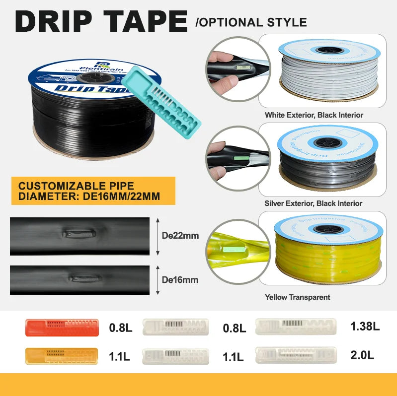 Farm Drip Irrigation PE Water Hose Plastic Drip Tape for Greenhouse & Garden Irrigation Flat Dripper for Flat Topography