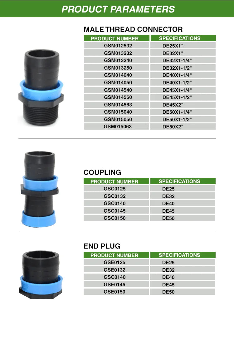 Plentirain Drip Blue Color Plastic Straight Lock Coupling Sprinkler Hose Connector Fitting Dn32*32 Model GSE0132