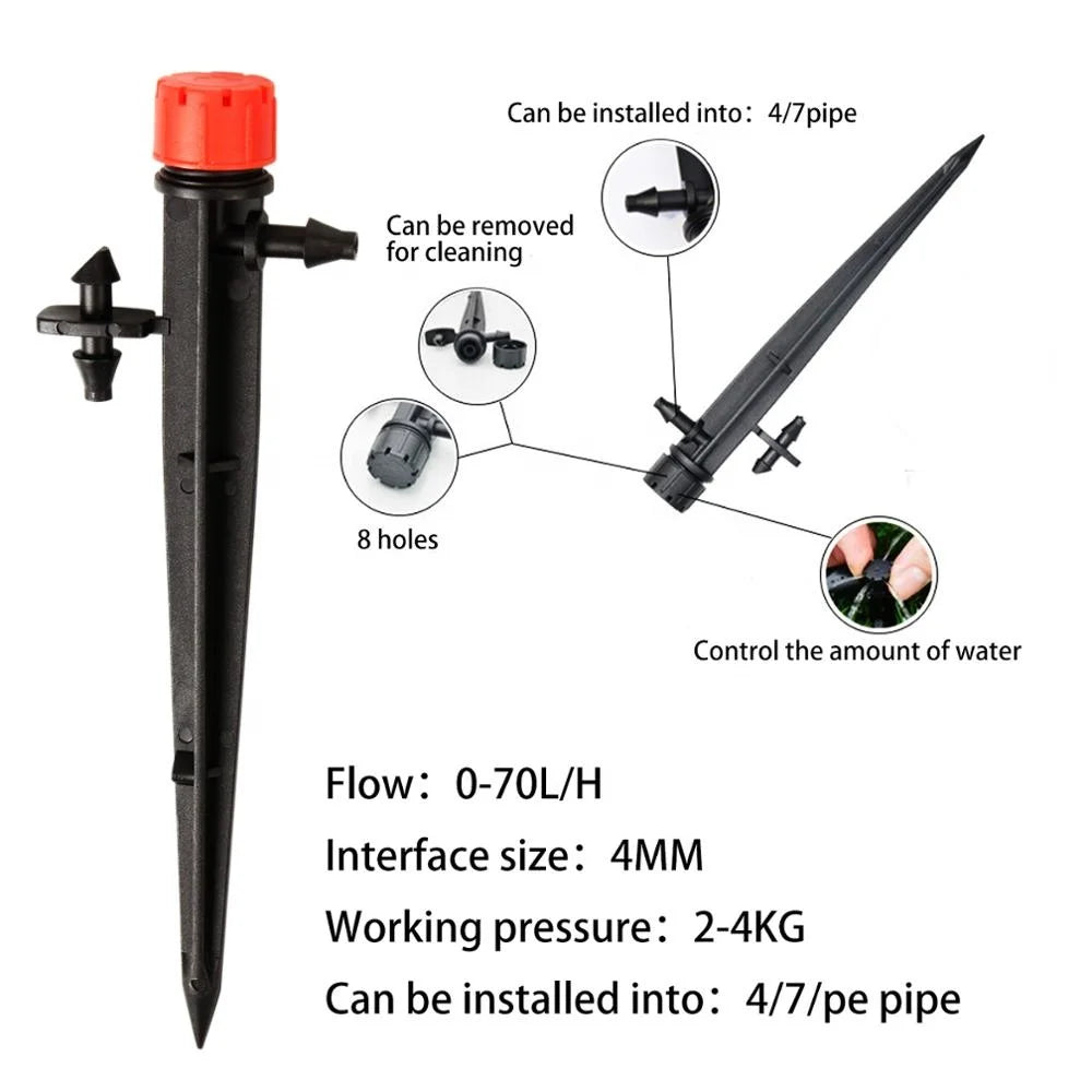 Micro Bubbler Drip Irrigation 360 Degree Adjustable Stake Water Dripper Garden Watering Use 4/7 Mm Hose Plastic 54*35*28 Cm 1/4"