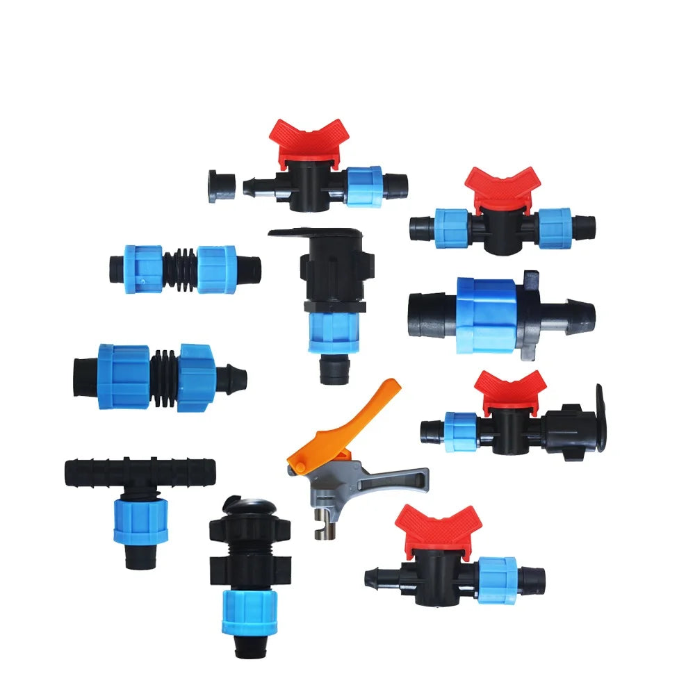 Durable Plastic Drip Tape Fittings Accessories Water Hose Connectors for Home Drip Irrigation Garden Valves Aging Resistant