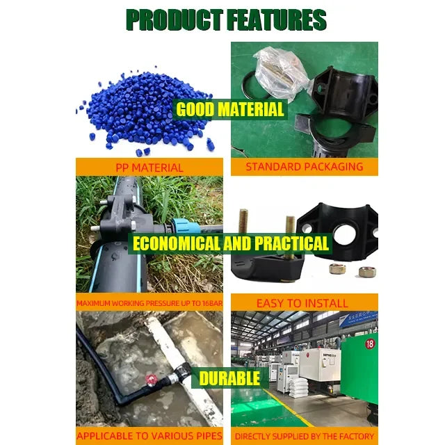 高品质鞍形夹 PN16 pp 夹子鞍形夹农场灌溉管件，适用于 HDPE LDPE PVC 管材滴灌系统