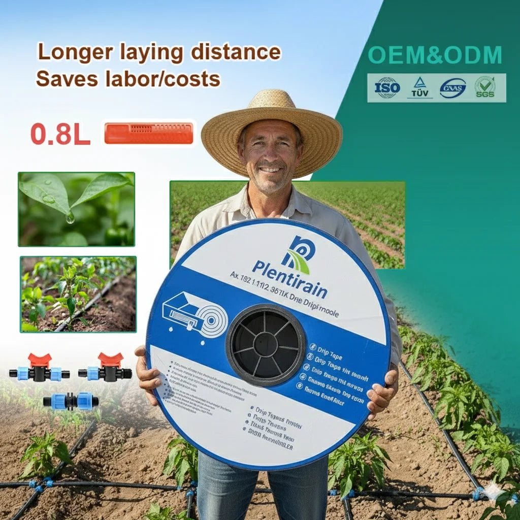 Plentirain Drip Tape Irrigation System 16mm Diameter 2000m Roll Length 30cm Emitter Spacing Black Color for Farm Agriculture