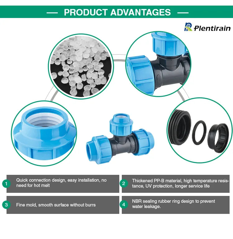 Plastic PP Compression Fittings for PE Pipe Plumbing Irrigation System Water Pipe Hose Connector  20-110mm 16bar