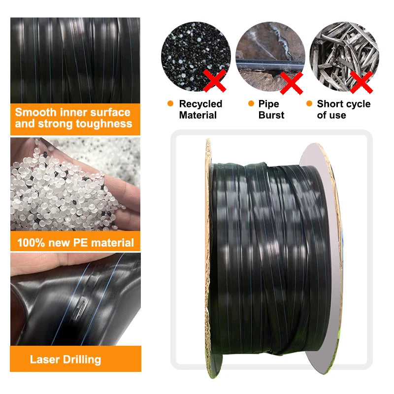 Plentirain New PE Material High-quality Black Flat Drip Tape 16mm Diameter Customizable Emitter Spacing Thickness Laser Printed