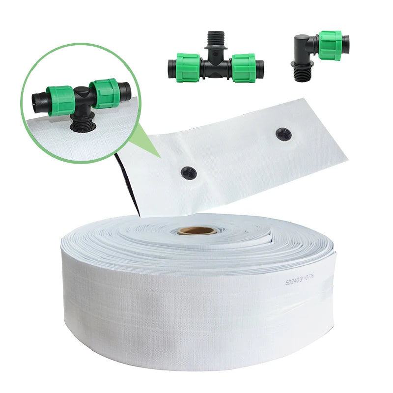 Pre-Holed Layflat PE Flexible Water Belt Drip Irrigation Main Pipe for Home Garden Farm Agricultural Watering Gardening Farming