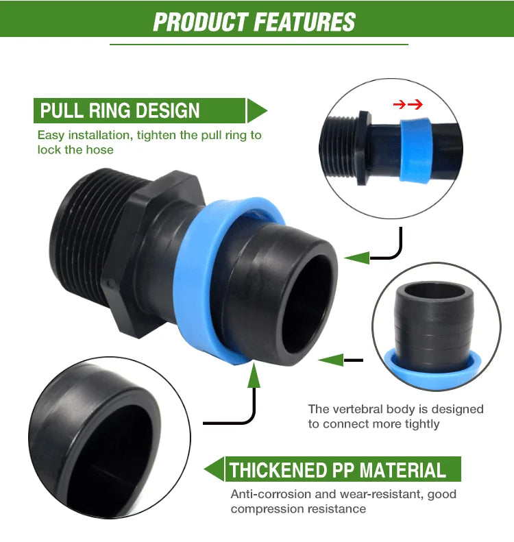 Plentirain Drip Blue Color Plastic Straight Lock Coupling Sprinkler Hose Connector Fitting Dn32*32 Model GSE0132
