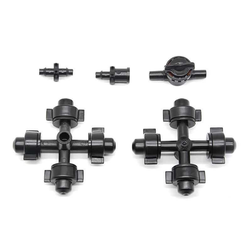 Four Way Cross Misting Irrigation System Micro Sprinkler Fogger Spray Nozzle Garden Hanging Sprinkler