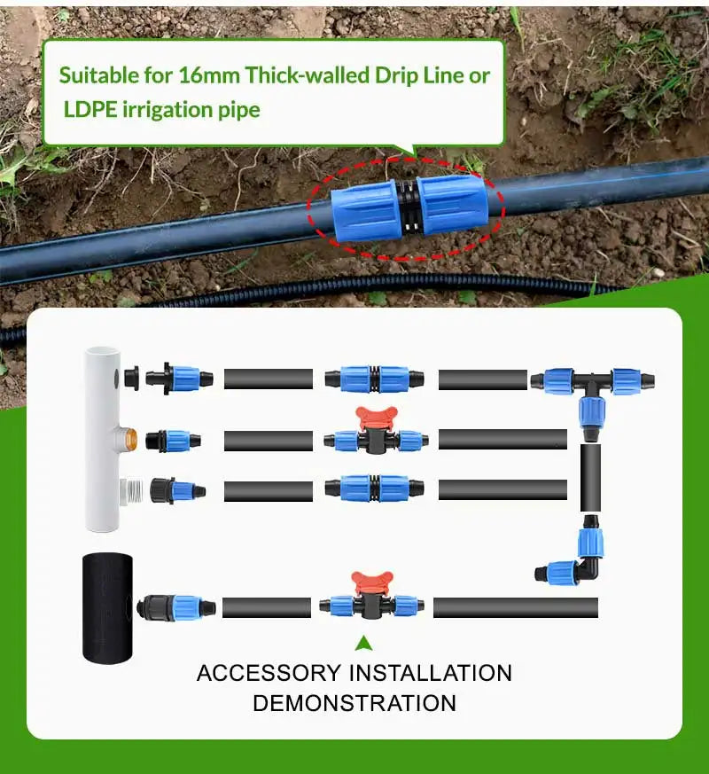 Drip Irrigation System Lock Offtake Connector for PE/PVC Layflat Hose Lock Elbow Connector for PE Pipe
