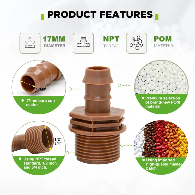 Drip Irrigation System Fittings  Kit Connector Tee Elbow Cross Barbed Threaded Plastic 17mm 1/2 Inch Garden Greenhouse