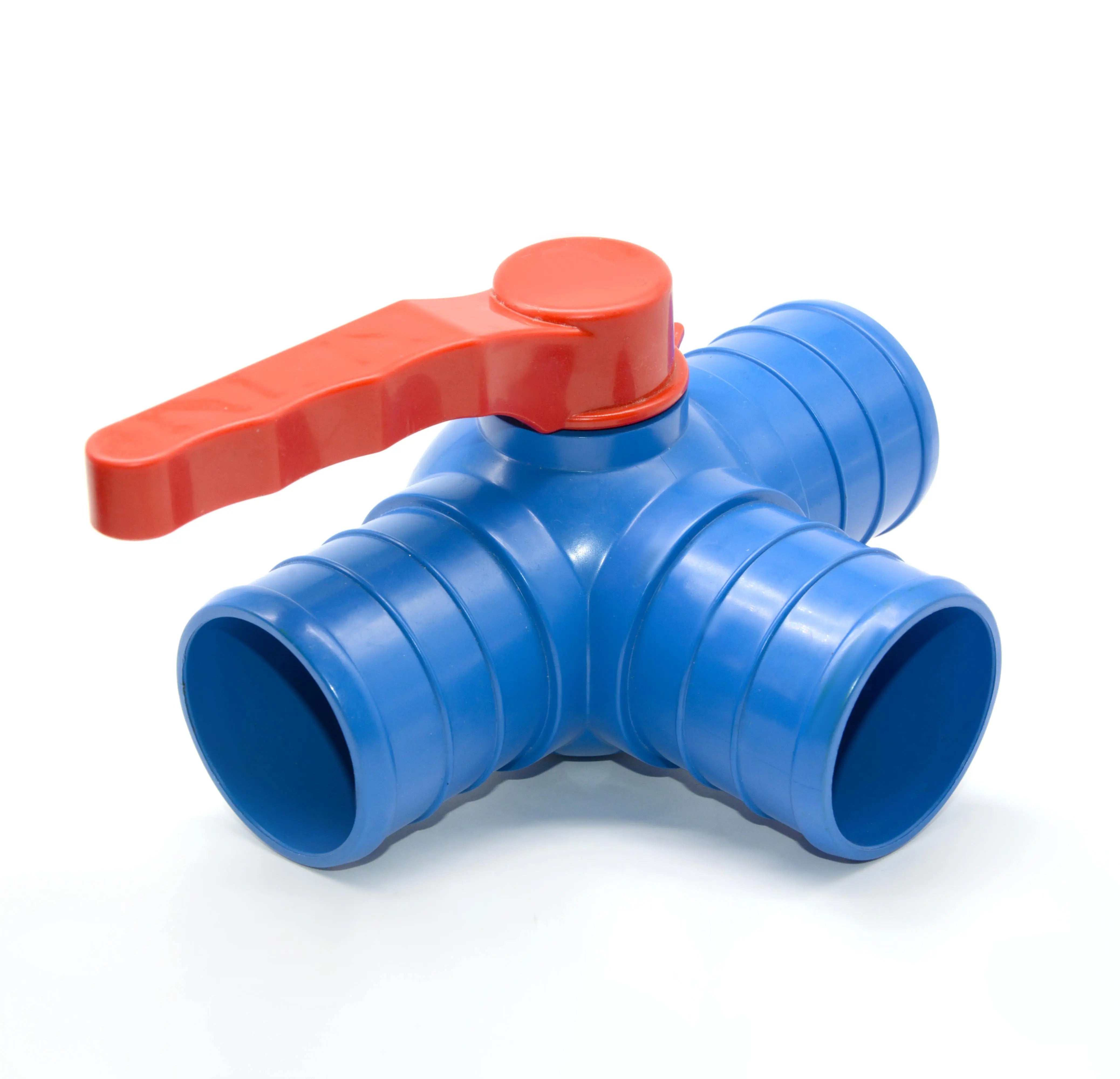 Irrigation PVC Layflat Hose Fitting Connector Three Way Pvc Tee Ball Valve
