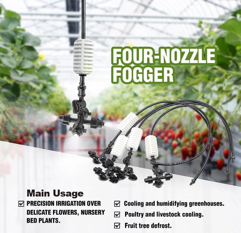 4-Way Nozzle PVC Greenhouse Micro Irrigation Sprinkler Home Water Sprinkler Mist Fogger for Irrigation System