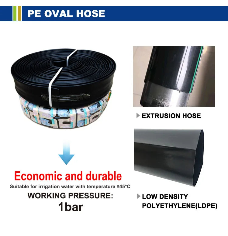 PE Layflat Hose for Agricultural Irrigation System Garden Watering Flat Hose with 1/2 Inch 3/4 Inch 1 Inch Connection