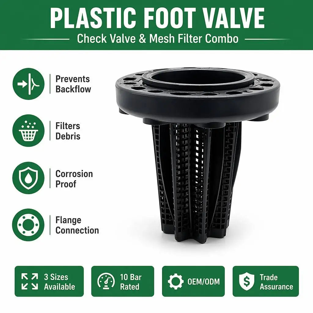 High Flow Plastic Foot Valve Strainer Check Valve for Farm Greenhouse Irrigation Suction Hose Pump with Connect