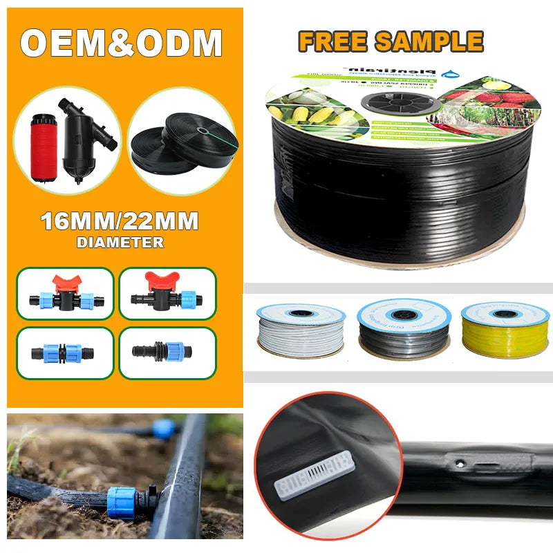 Plentirain 16mm Thick Black Plastic Drip Irrigation Tape 0.4mm 2000m Roll Agriculture Irrigation System