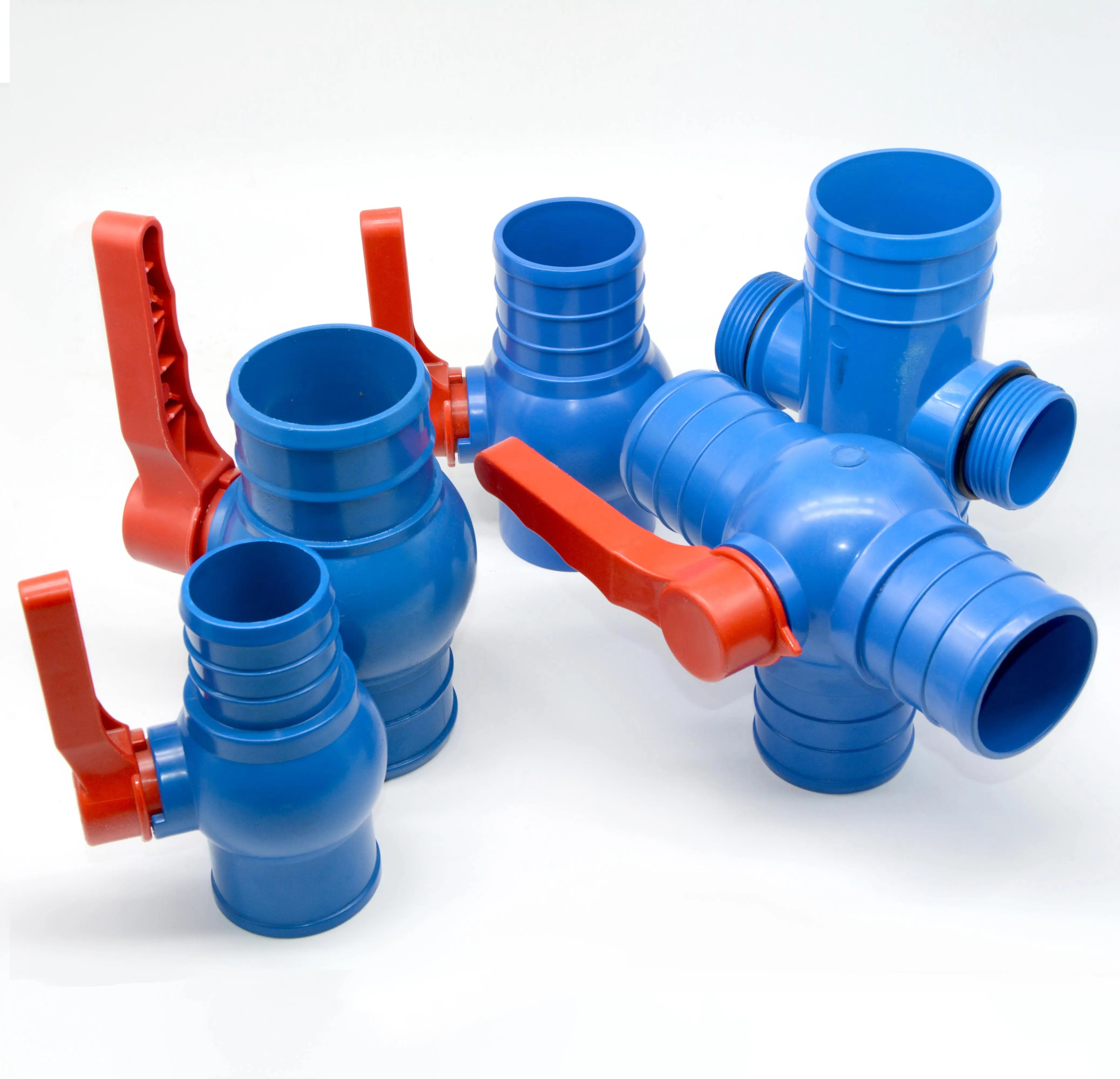 Irrigation PVC Layflat Hose Fitting Connector Three Way Pvc Tee Ball Valve