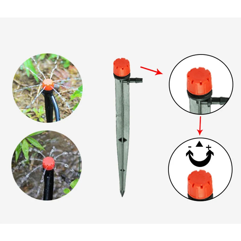 360 Degree Plastic Bubbler Dripper Stake Adjustable Drip Irrigation System Sprayer Water Emitter with Lock for 1/4 Inch Hose