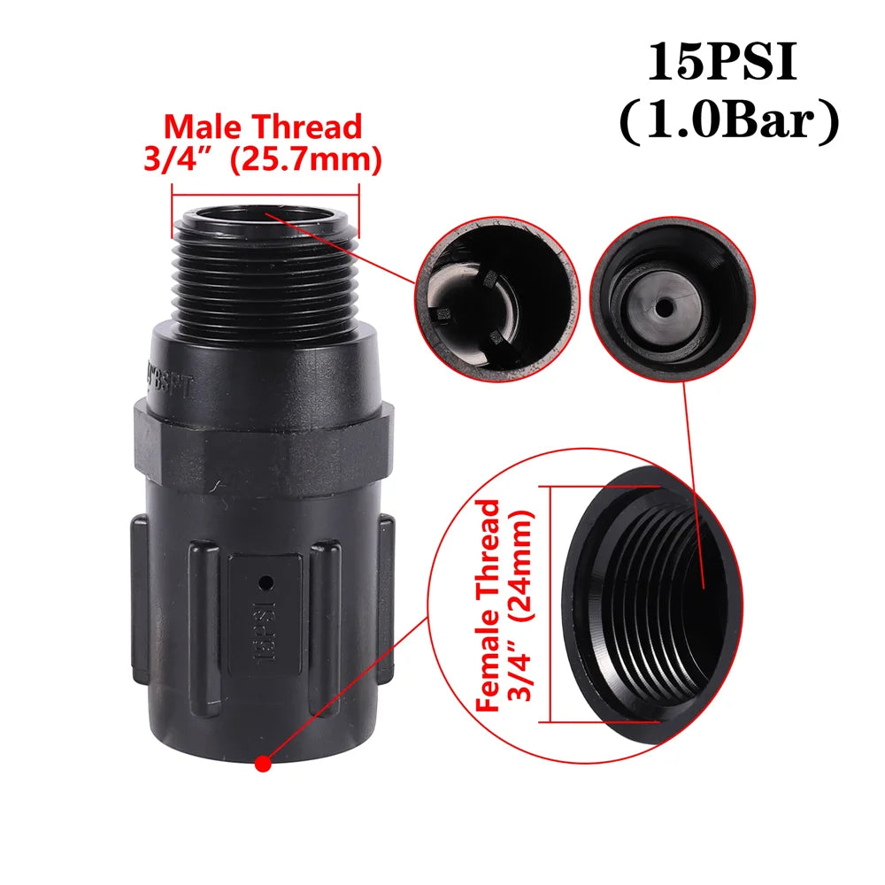 3/4 Inch Plastic Mini Pressure Regulator 15PSI~45PSI Preset Pressure Regulating Valve Durable Reduce Incoming Water Valve