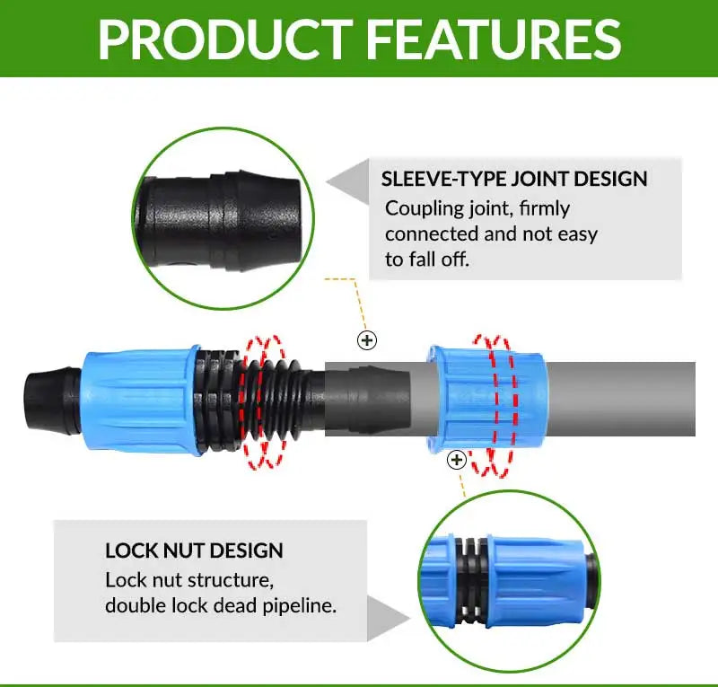 Drip Irrigation System Lock Offtake Connector for PE/PVC Layflat Hose Lock Elbow Connector for PE Pipe