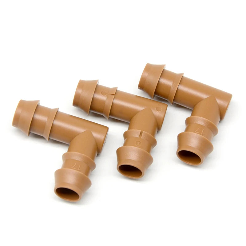 Garden Irrigation System Brown Barbed Connector Elbow 90 Degree Fittings 1/2  Inch 17mm Drip Hose